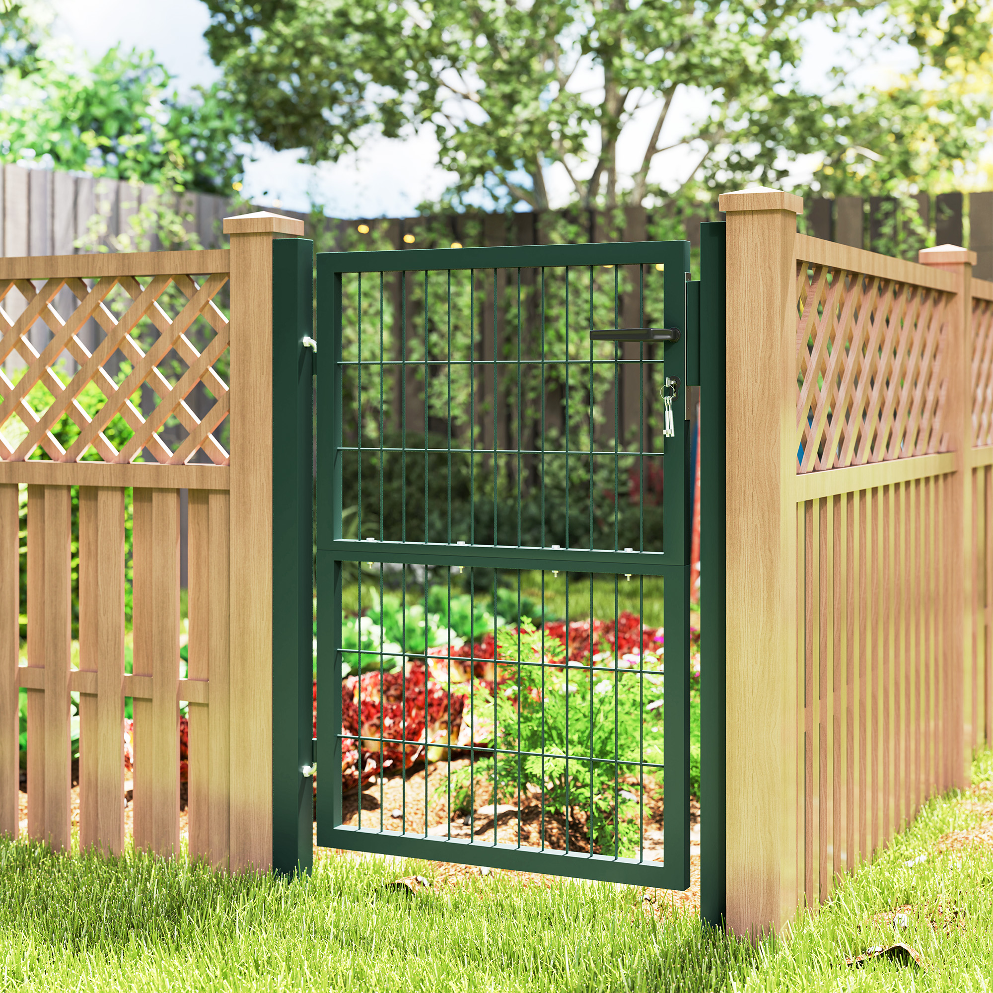 Outsunny Tuinhek van Staal met Handvat en Afsluitbaar Slot 97x170cm Groen