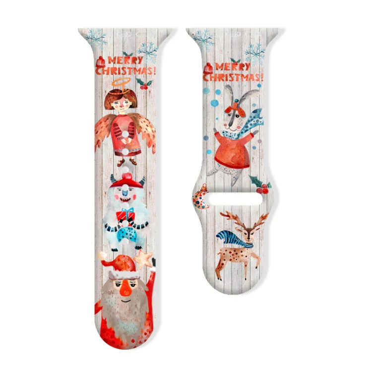 Christmas Pattern Reverse Buckle Silicone Watch Band, For Apple Watch 46mm / 49mm / 45mm / 44mm