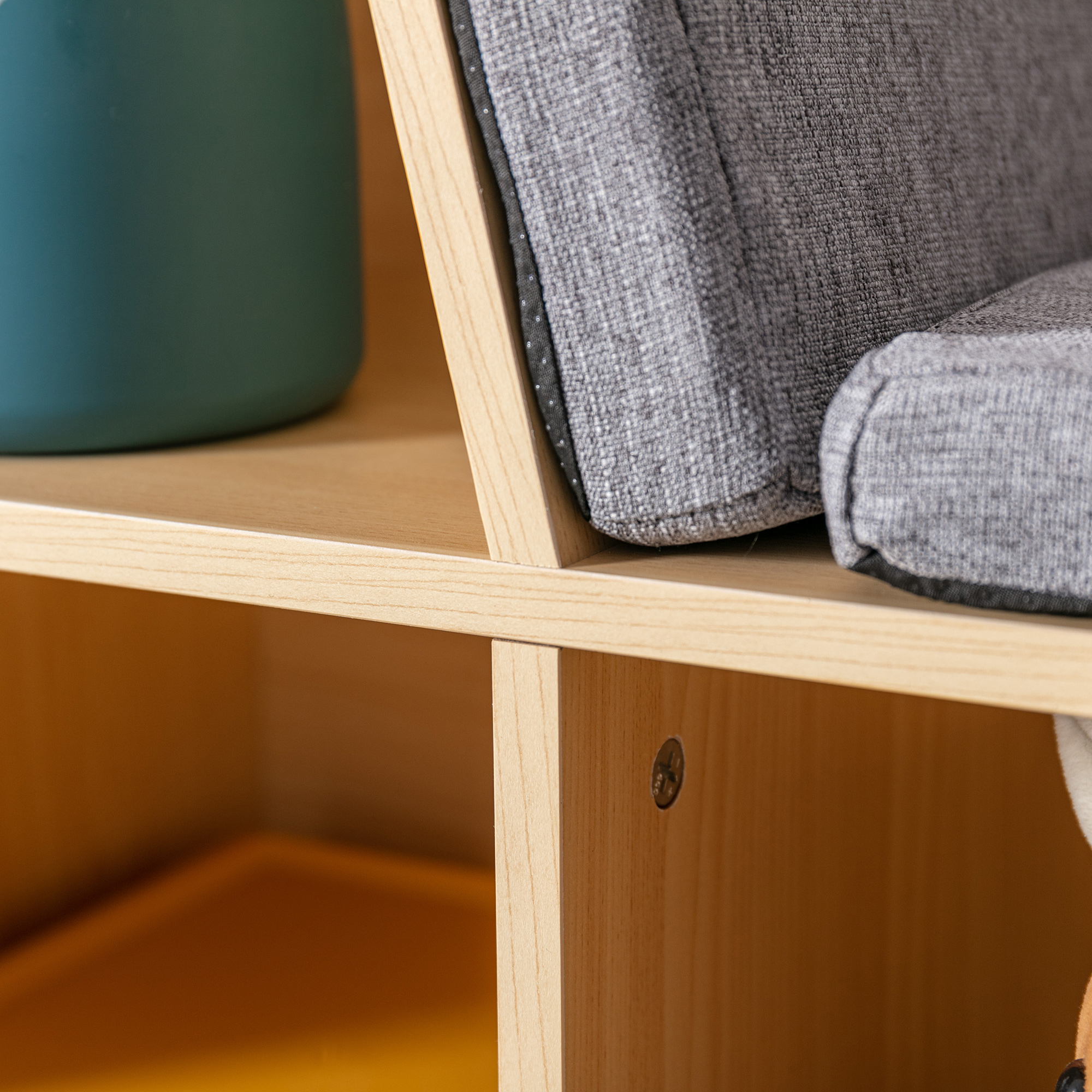 2-in-1 Kinderrek + Speelbank incl. Kussens 103 cm �� 30?cm �� 62 cm Grijs + Naturel