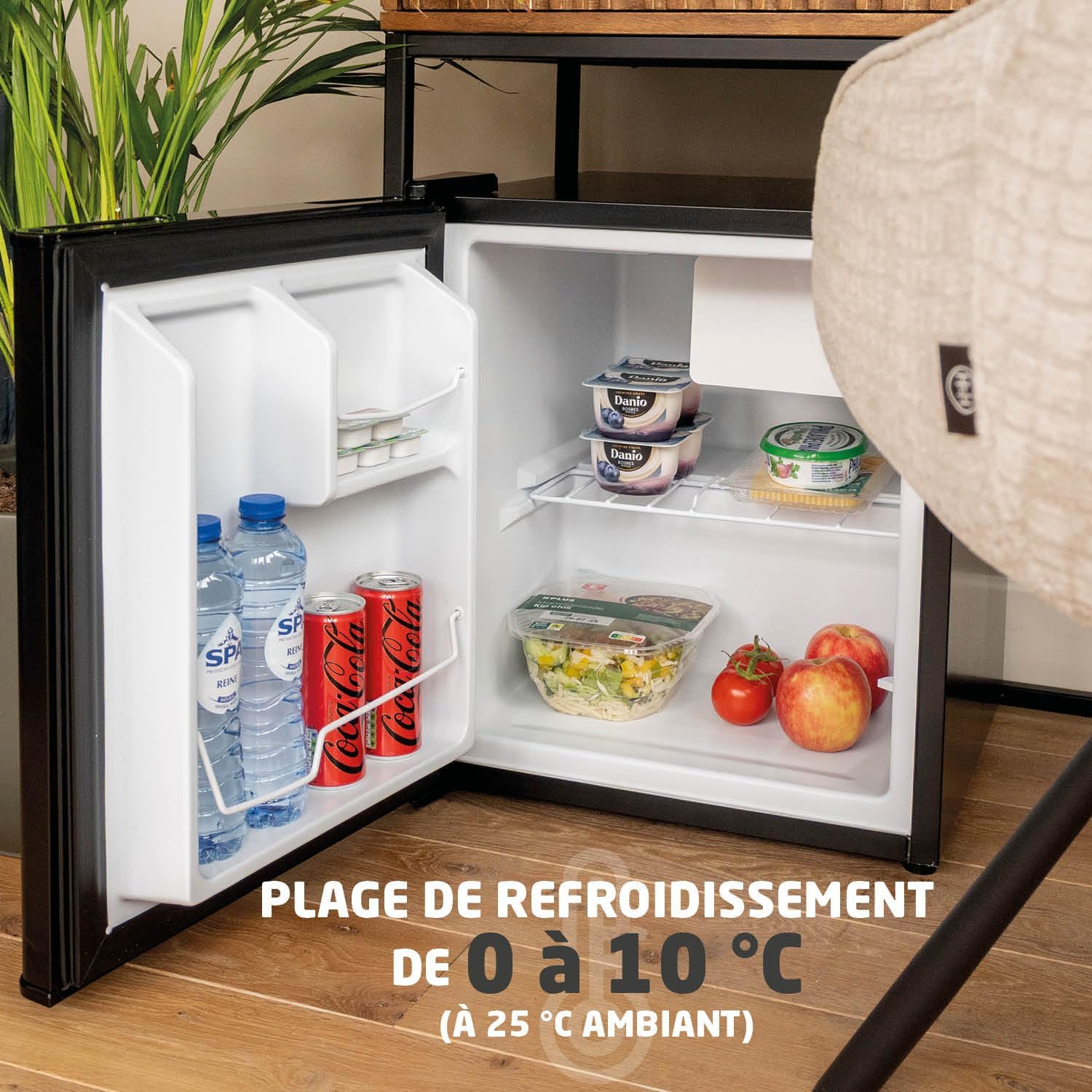 BREND BR-2241 Mini réfrigérateur avec congélateur - 42 + 5 litres - Réfrigérateur combiné - Éclairage LED - Noir - Idéal bureau, camping, chambre