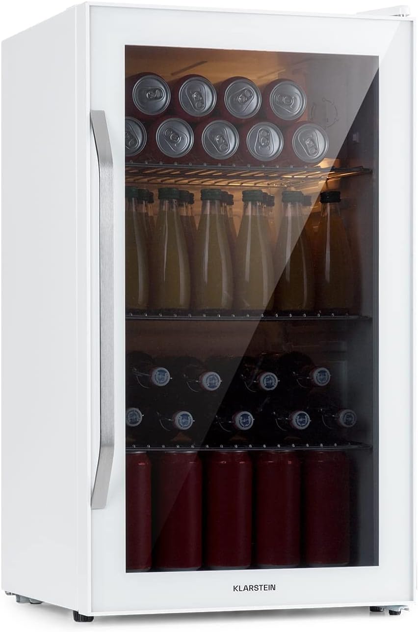 KLARSTEIN Mini Frigo de Chambre et Bureau pour Boisson, Petit Frigo Silencieux, Refrigerateur Mini Bar 80L, Petit Réfrigérateur Camping, Étagères Réglables, Ondulés pour le Vin, Cannette, Beer Fridge