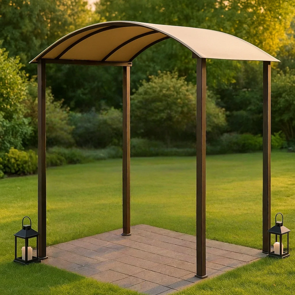 Beige metal havepavillon/lysthus til udendrs brug, 280x140x240 cm