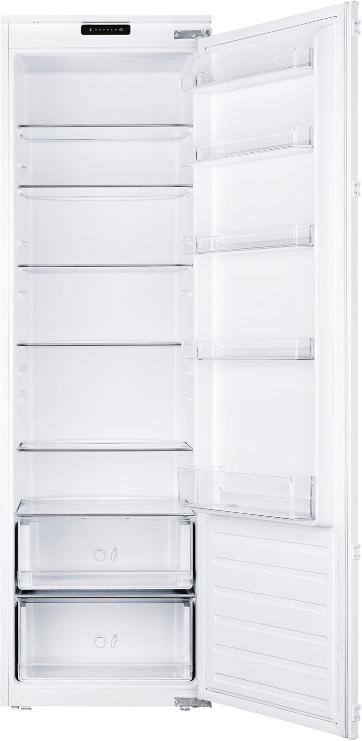 Candy CMS518EW - Réfrigérateur 1 Porte 178 cm Tout Utile - Intégrable À Glissière - 316l - Froid Statique - 39 dB - 6 Clayettes - Eclairage LED - Porte Réversible