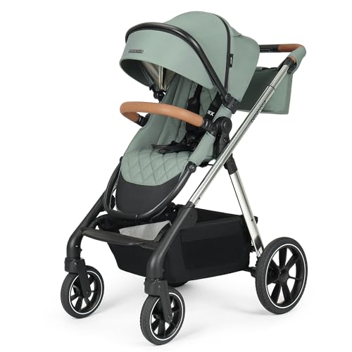 Beberoad RX Passeggino 3 in 1, passeggino pieghevole, seggiolino reversibile per bambini con organizer, parapioggia, parasole e zanzare, copertura 2 in 1 e grande cestino, verde : Prima infanzia