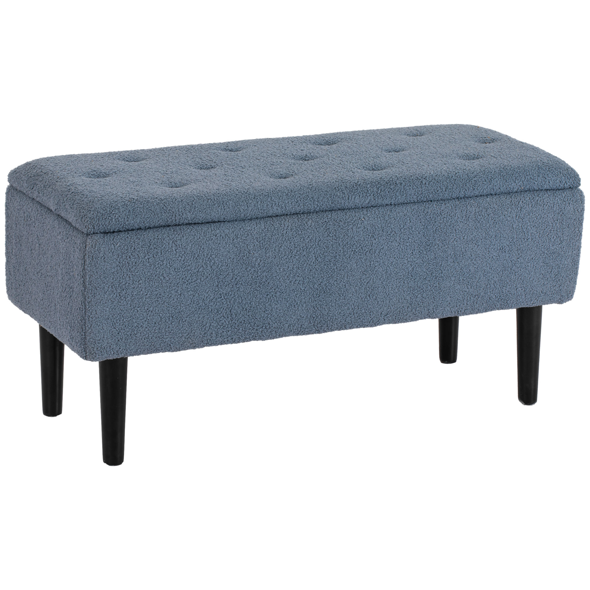 Gestoffeerde Bank met Opbergruimte, Zitkist, Kasjmier-Look, tot 120 kg, Natuurhout Frame, 95 x 38 x 45 cm, Blauw