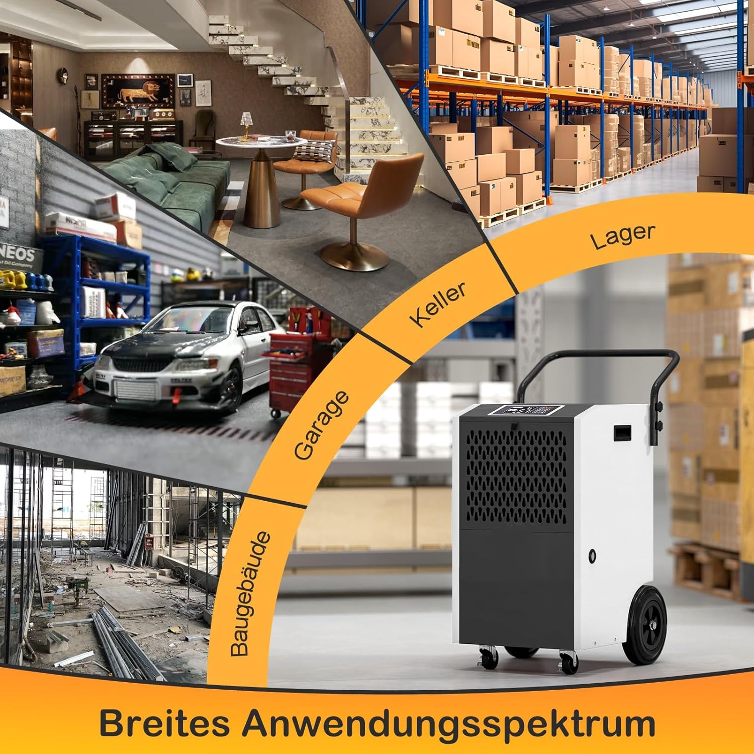 GOPLUS 73 L/Tag Luftentfeuchter, Raumentfeuchter mit 24h Timer, automatischer Abtauung & Entleerung, kommerzieller Entfeuchter mit Rollen, Entfeuchtungsgerät für Garagen, Fabriken & Keller (Weiß)