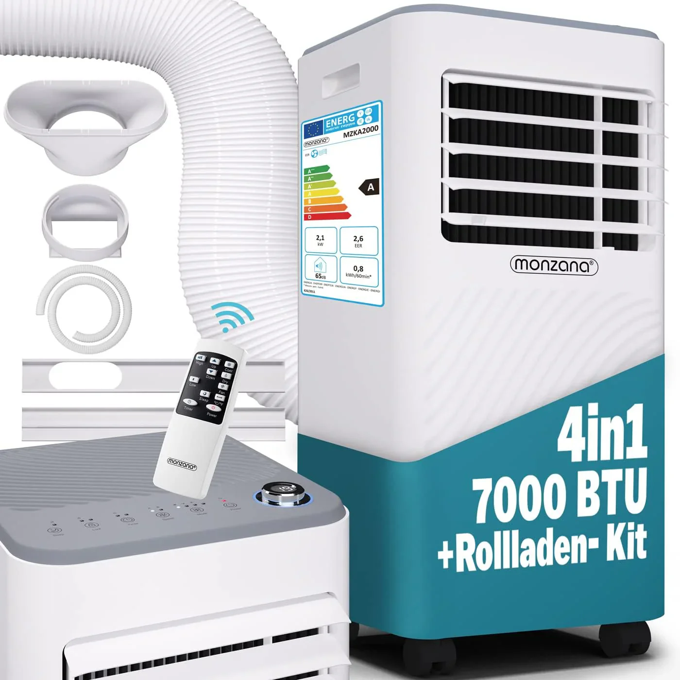 Monzana? lokale Klimaanlage MZKA2000 Mobil Abluftschlauch 7000BTU 3in1 750W 24h Timer 25qm Fernbedienung Luftentfeuchter Rollladenkit Klimager?t