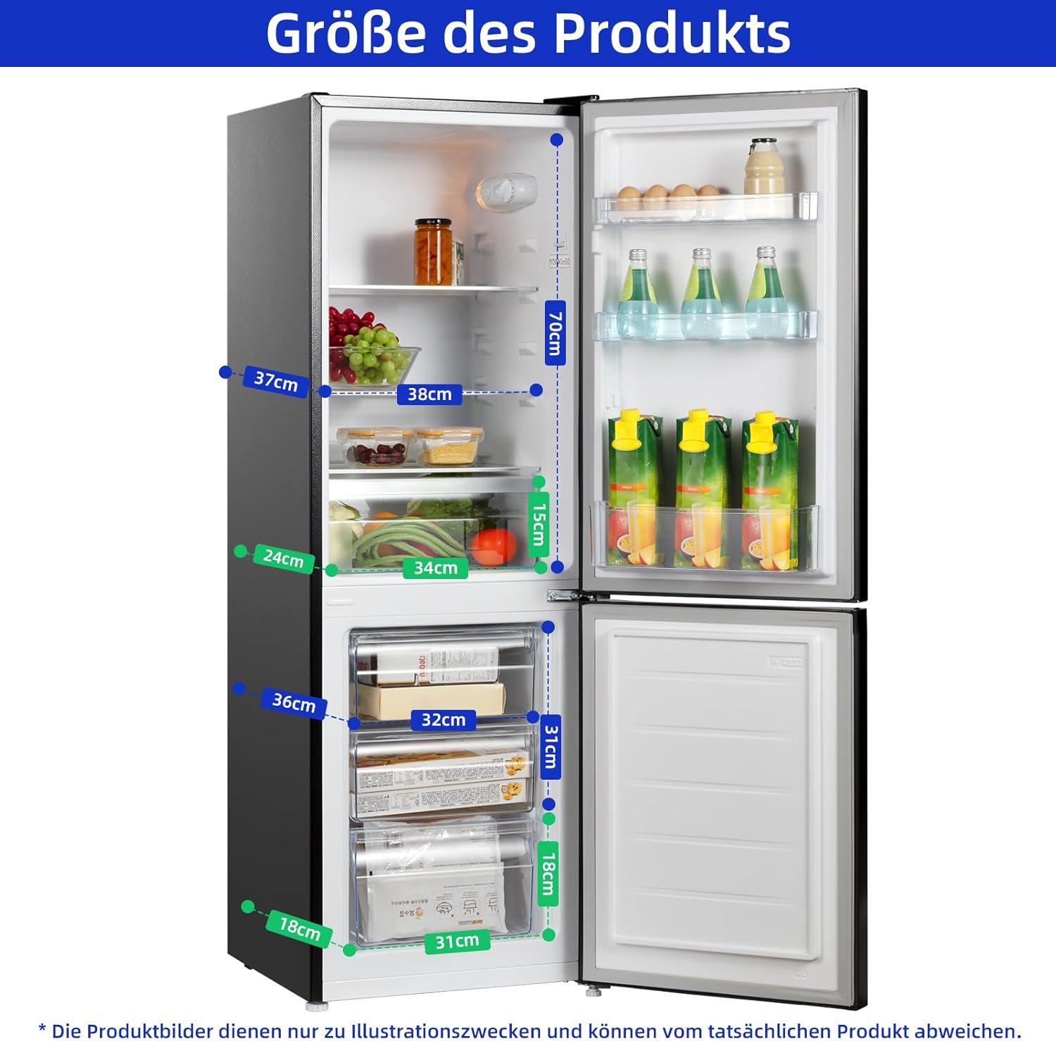 CHIQ CTT107BC Kühlschrank Klein 107 Liter, Höhe 84cm, Tiefe 55cm, Platzbedarf nur 0,3 ㎡, Mikro-Gefrierfach, Vario Box, 7 Temperaturregelstufen, geräuscharm, 87 kWh/Jahr, Schwarz