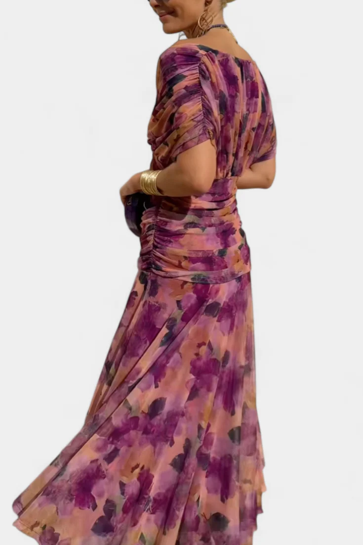 Schulterfreies gerafftes Maxikleid f��r Hochzeitsg?ste