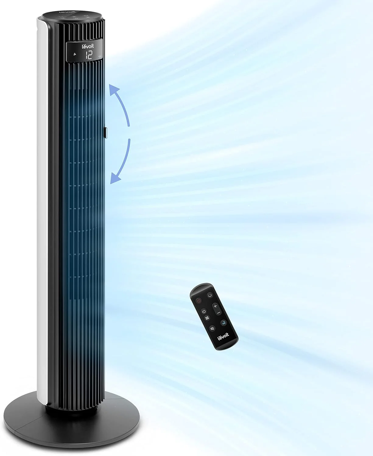 LEVOIT Smart 42 inch Tower Fan for Bedroom. DC motor. Oscillating with Quiet 26ft/s Velocity. 25dB Bladeless Floor Fan for Home Space. 12 Speeds. 4 Modes. 24H Timer with APP. Works with Alexa. Remoter