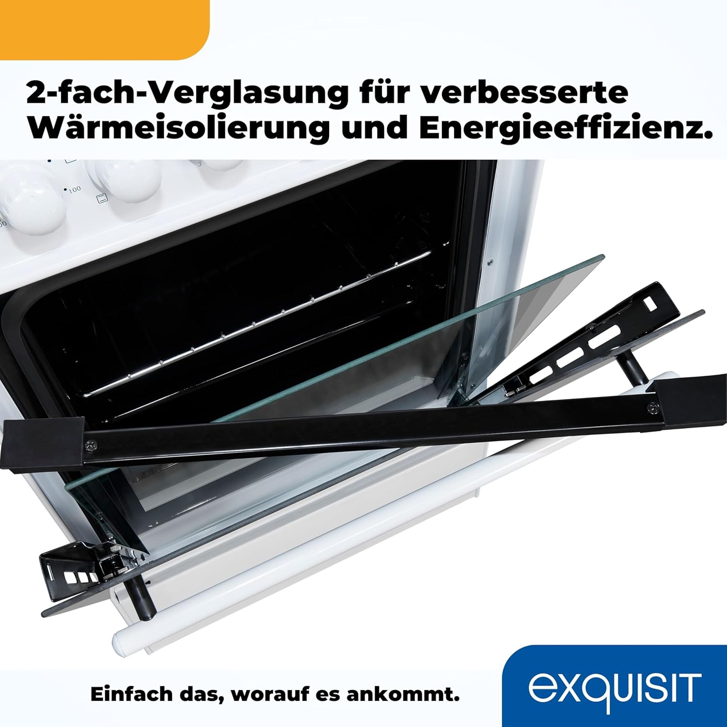 Exquisit Standherd, Standherd 50cm mit Glaskeramik Kochfeld, Ober- / Unterhitze, Backofen mit Umluft & Grill, Elektroherd freistehend 50 cm weiß, ECM 5-4-1