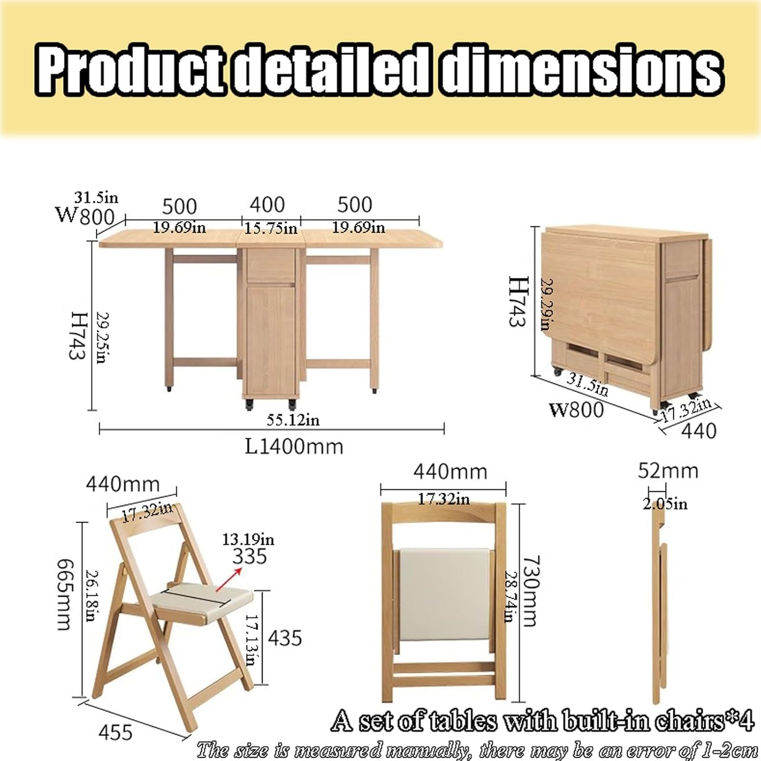 Zusammenklappbares Esstisch-Set, ausziehbarer Esstisch aus Holz mit Stauraum und Rollen, platzsparend, multifunktional, faltbar, Küchentische für kompakte Wohnung, Zuhause, Esszimmer