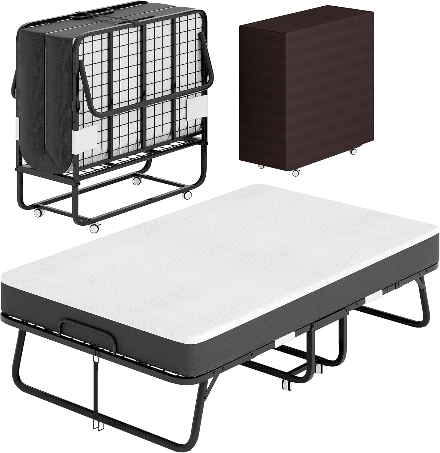 Cama Plegable de 120 cm con Colchón de 13cm (Viscoelástica), Somier Reforzado de Metal con 4 Ruedas y Funda Antipolvo, Cama Supletoria de Invitados Carga Máx. 200kg, Estructura Estable y Compacta
