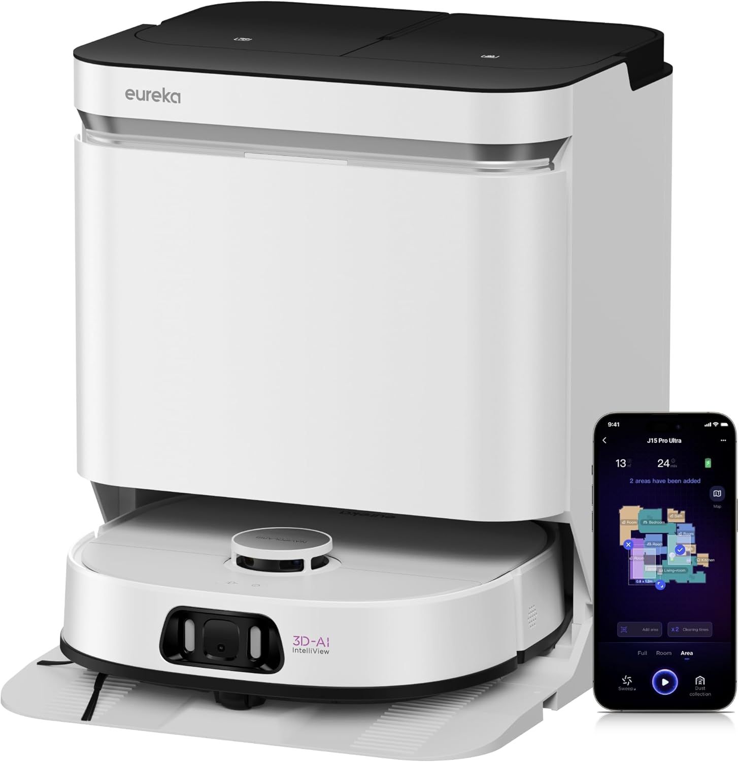 Eureka J15 Pro Ultra Robot Vacuum with Mop, 16,200 Pa Suction, AI Navigation, White