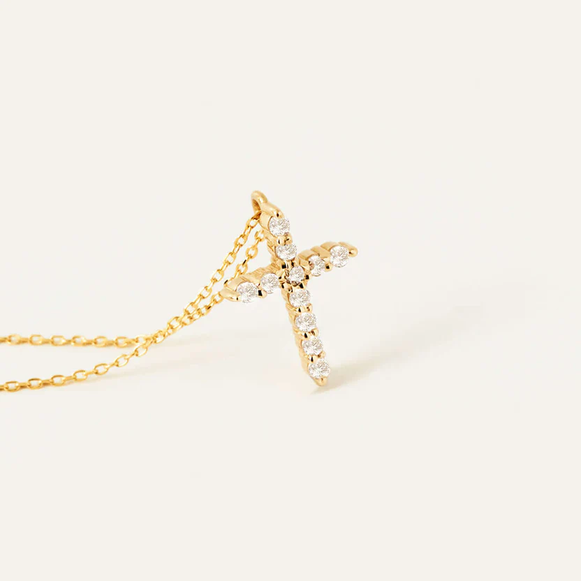 Dainty Diamond Cross Necklace in 10k Solid Gold Women