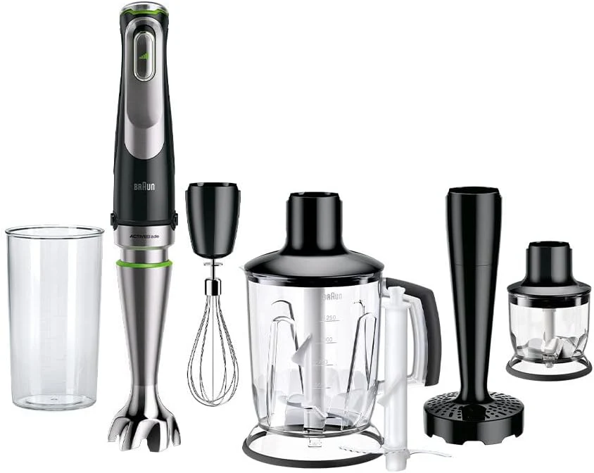 Braun MultiQuick 9 MQ 9187XLI staafmixer �C Staafmixer met Active PowerDrive technologie en 5 accessoires voor hakken, pureren, kloppen en crushen van ijs, 1200 watt, zwart/roestvrij staal