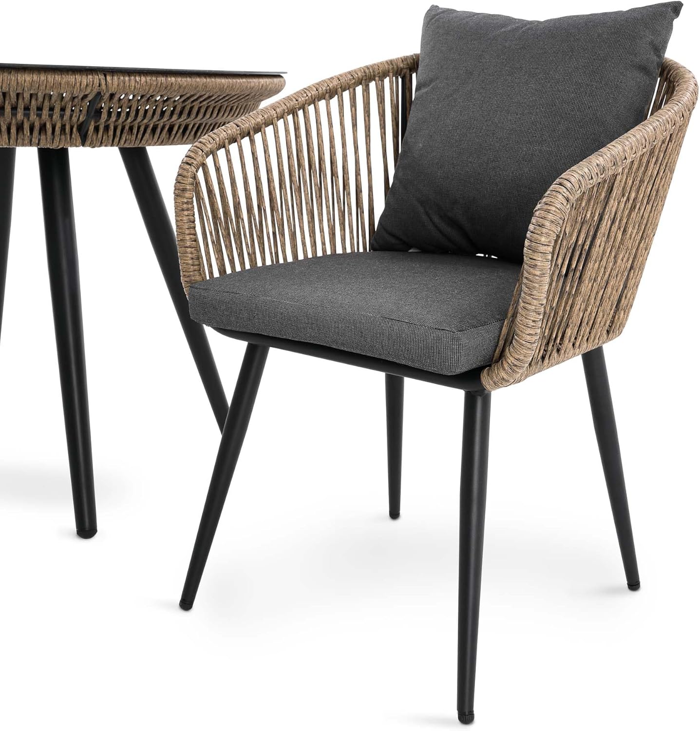 di volio Gartenmöbel-Set RIETI Beige/Grau, Terrassenmöbel aus Polyrattan und Stahl, Gartenmöbel für 4 Personen - Couchtisch & 4 Stühle