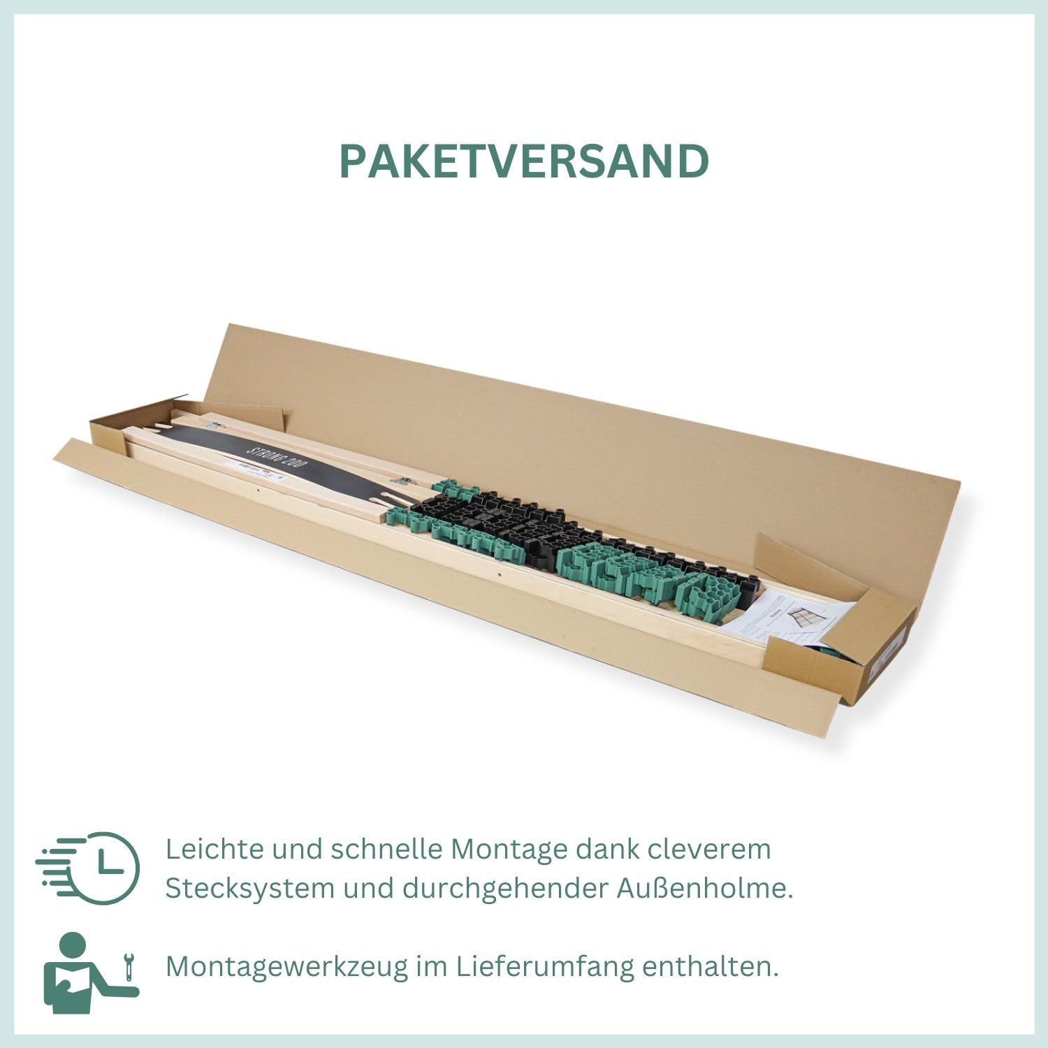 Lattenrost 100x200 Premium Strong bis 200Kg, Kopfteil verstellbar, 7-Zonen-Lattenrost mit 42 Latten, Made in Germany, extra stabil aus Buchenholz