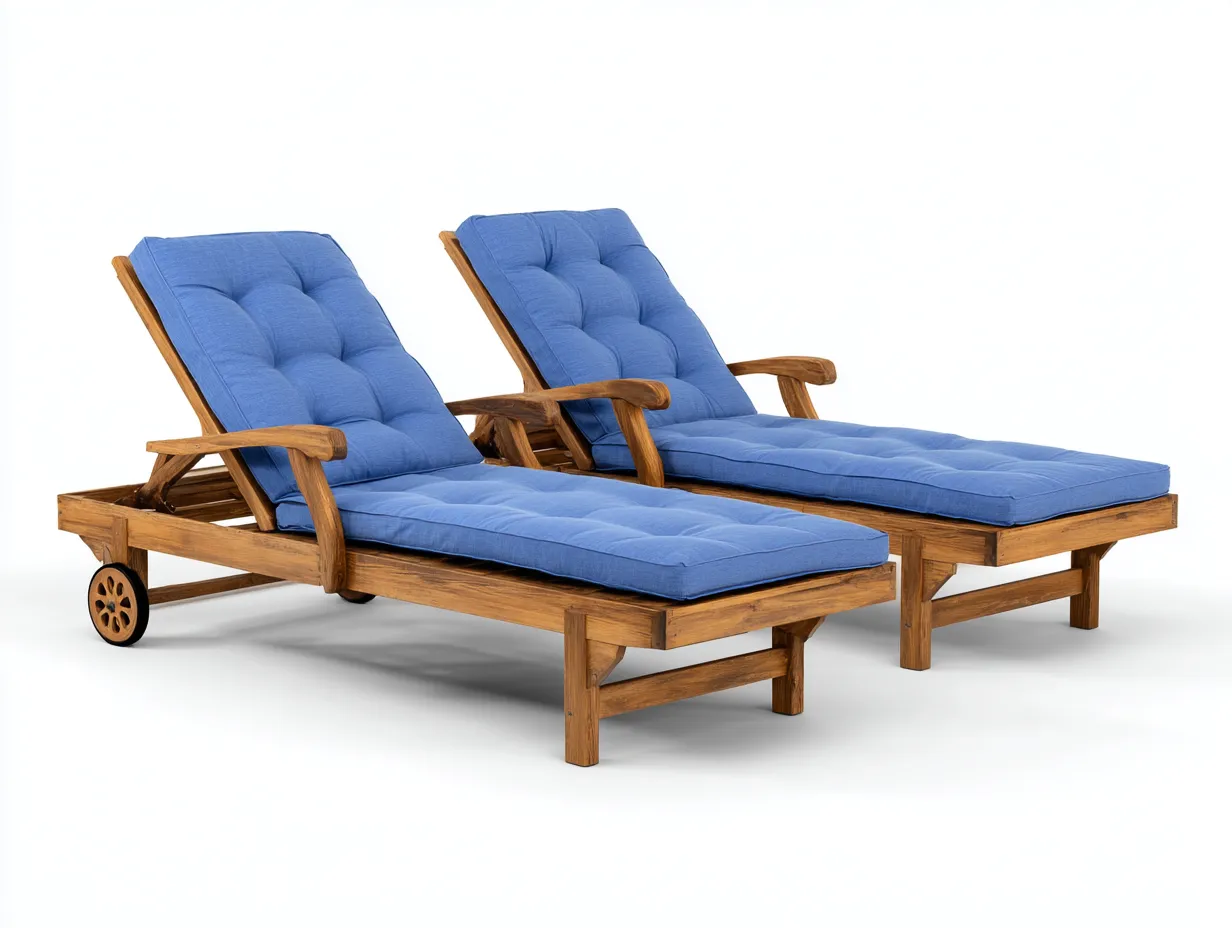 Sonnenliege-Holz-Stoff-204 x 71 x 95 cm-Blau-Natur-Moderner Outdoor-Stil