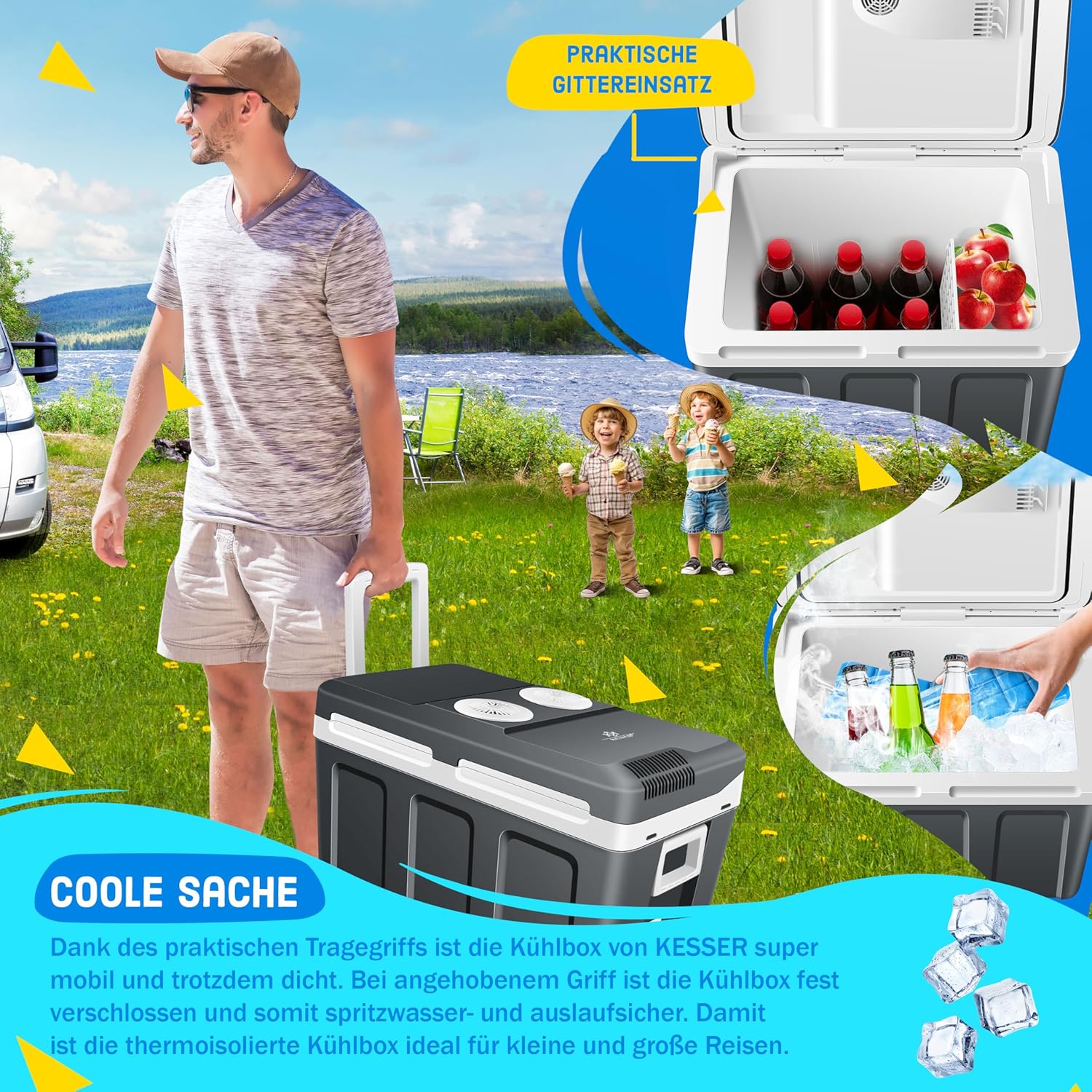 KESSER® Kühlbox 40L mit Rollen | Thermo-Elektrische Kühlbox | KÜHLT und WÄRMT | 12 & 230V | Thermobox für Auto, Boot & Camping | Mini-Kühlschrank mit ECO & MAX Modus