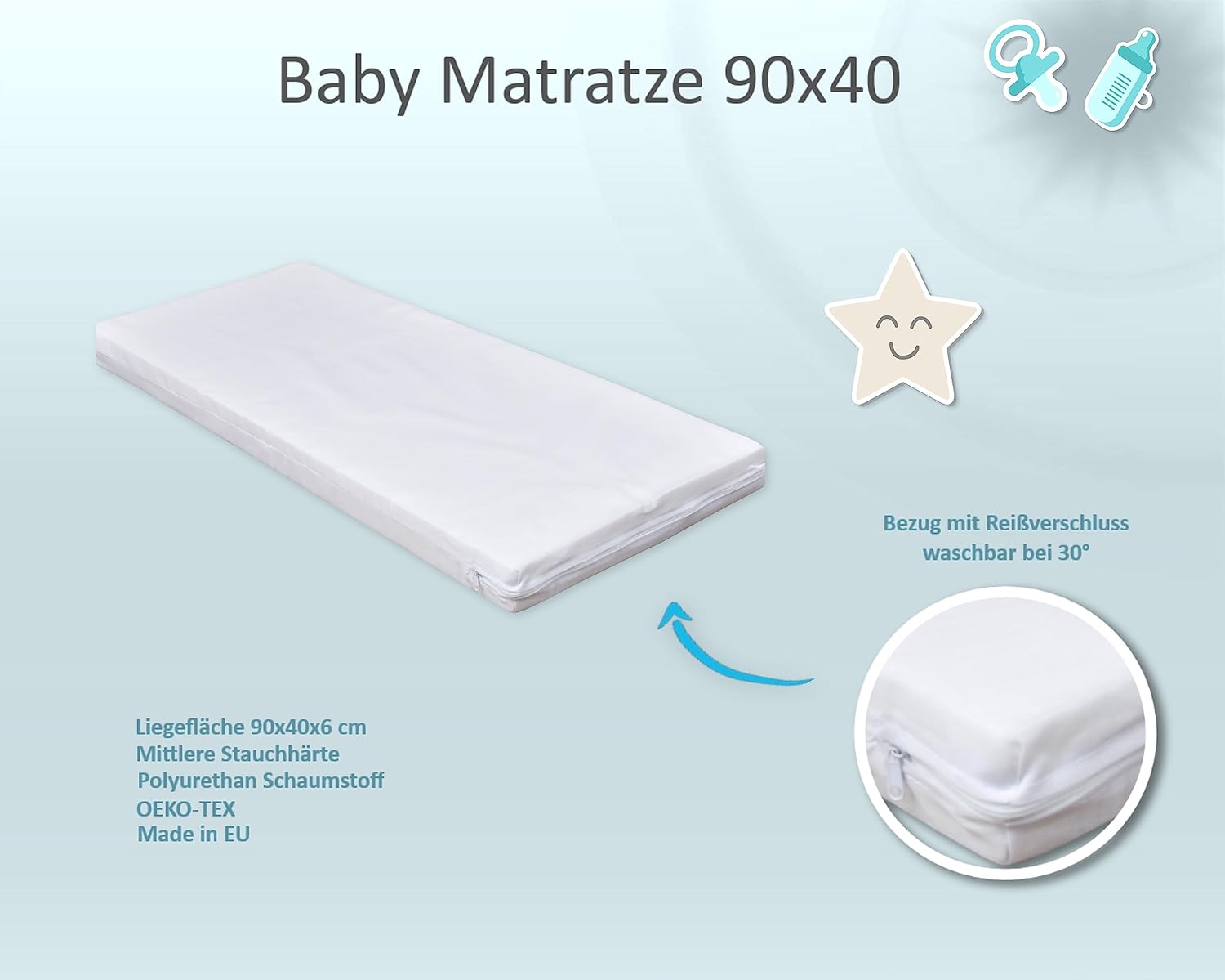 Baby Delux Beistellbett Babybett weiß 90x40 cm Stubenwagen höhenverstellbar mit Rädern und Matratze, 21983