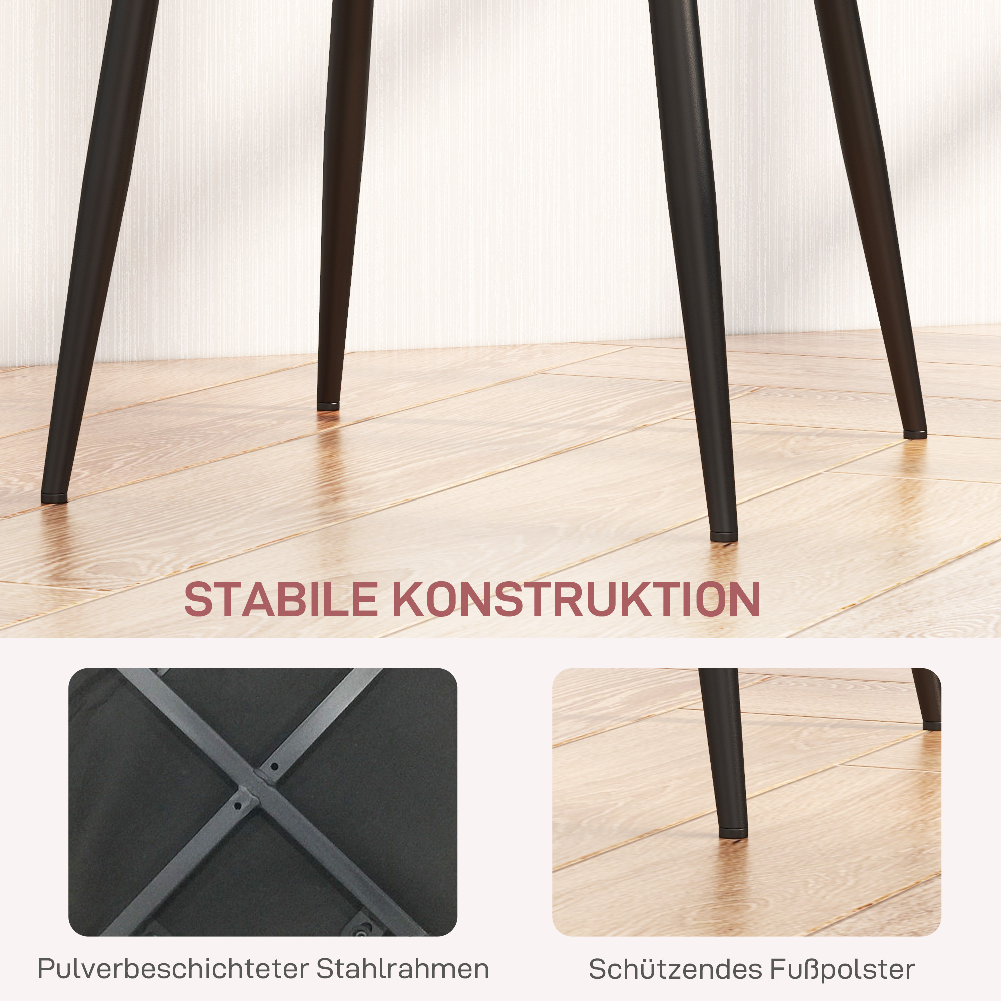 4-delige Set Eetkamerstoelen in Fluwelen Look met Rugleuning, 45 x 54 x 87 cm, Roze