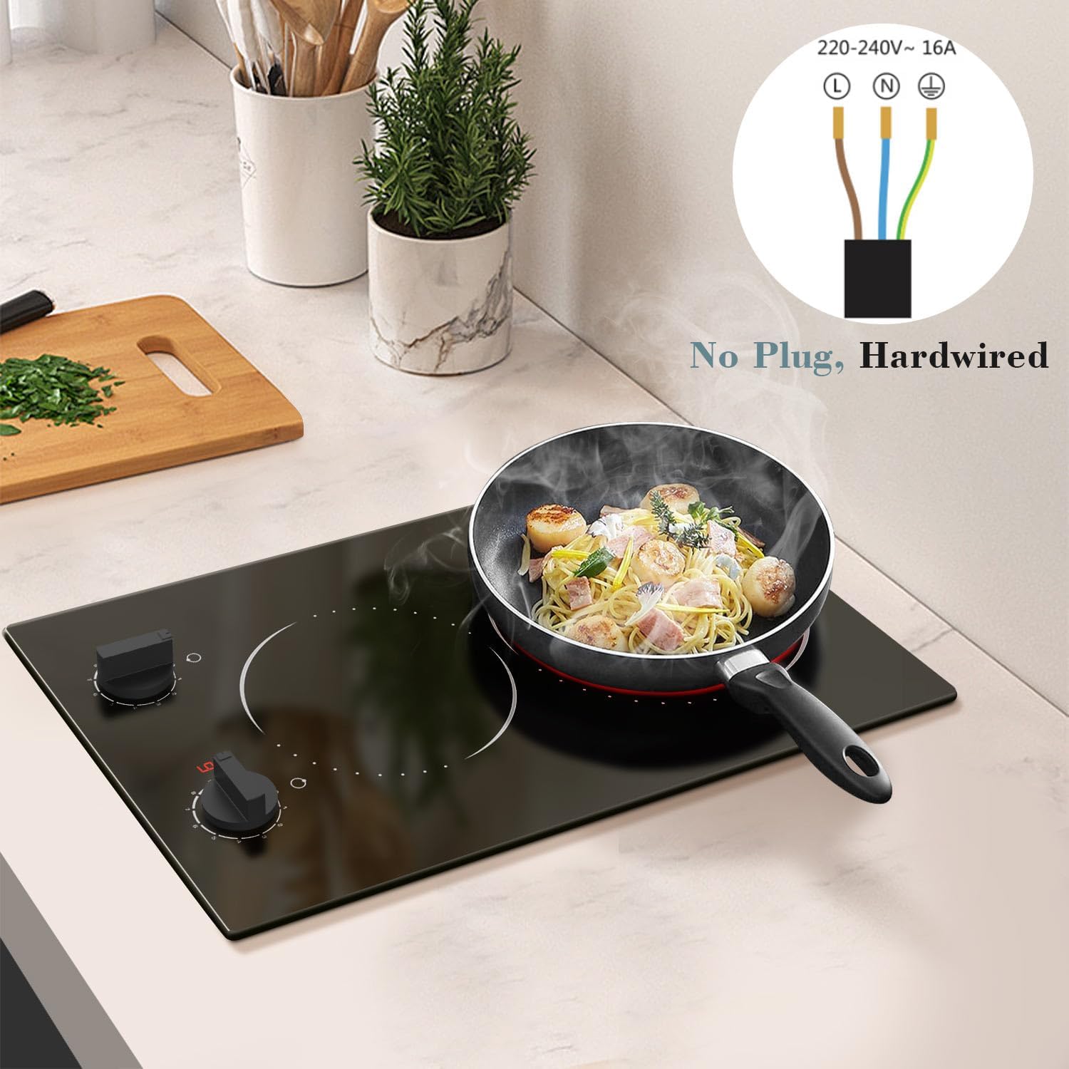 Glaskeramikkochfeld 4 Zonen Kochfelder Sensor-touch Control Kochfeld Autark 60cm, 6000W, 9 Leistungsstufe, verkabelt, kein Stecker