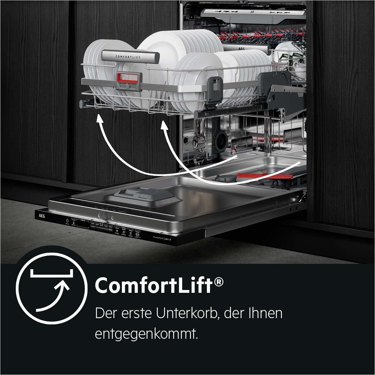 AEG Vollintegrierter Geschirrspüler 60cm, Spülmaschine Serie 7000: mit Glasschutz, Energieklasse A, Besteckschublade, personalisierte Zeit-Steuerung, leise 41dB, ComfortRails, Wasserstopp, FSE7676AP