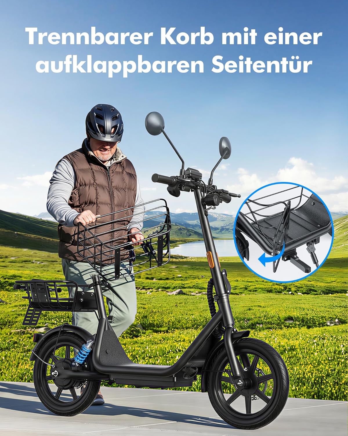 Gyroor E-Scooter mit Straßenzulassung für Erwachsene 500W Motor,Elektro Scooter mit Haustierkorb 20 km/h, Doppelfederung E Roller mit UL2272, 32 km Reichweite