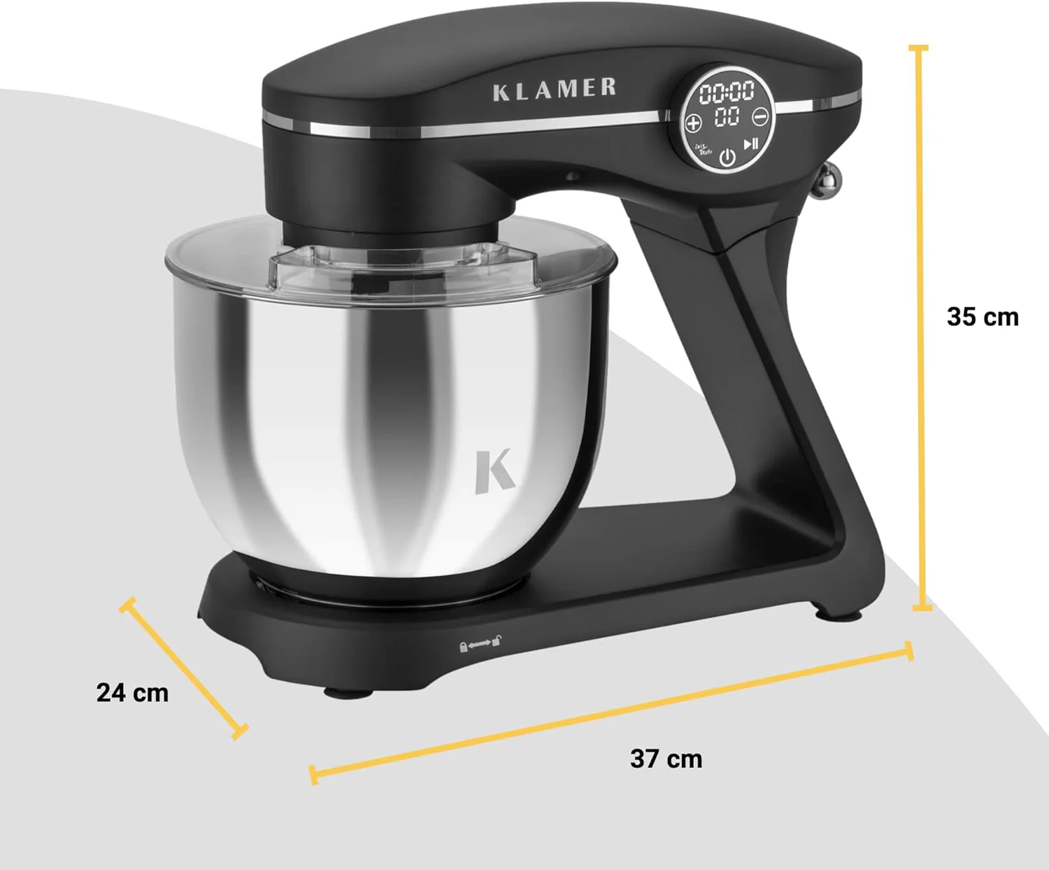 KLAMER Keukenmachine 1800W, Kneedmachine met 6 Liter RVS Kom, 10 Snelheidsstanden met Timer, Klopper, Deeghaak, Garde en Spatdeksel
