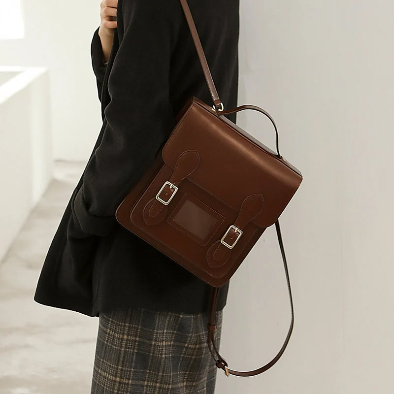 Small Square Flap Leather Backpack Purse