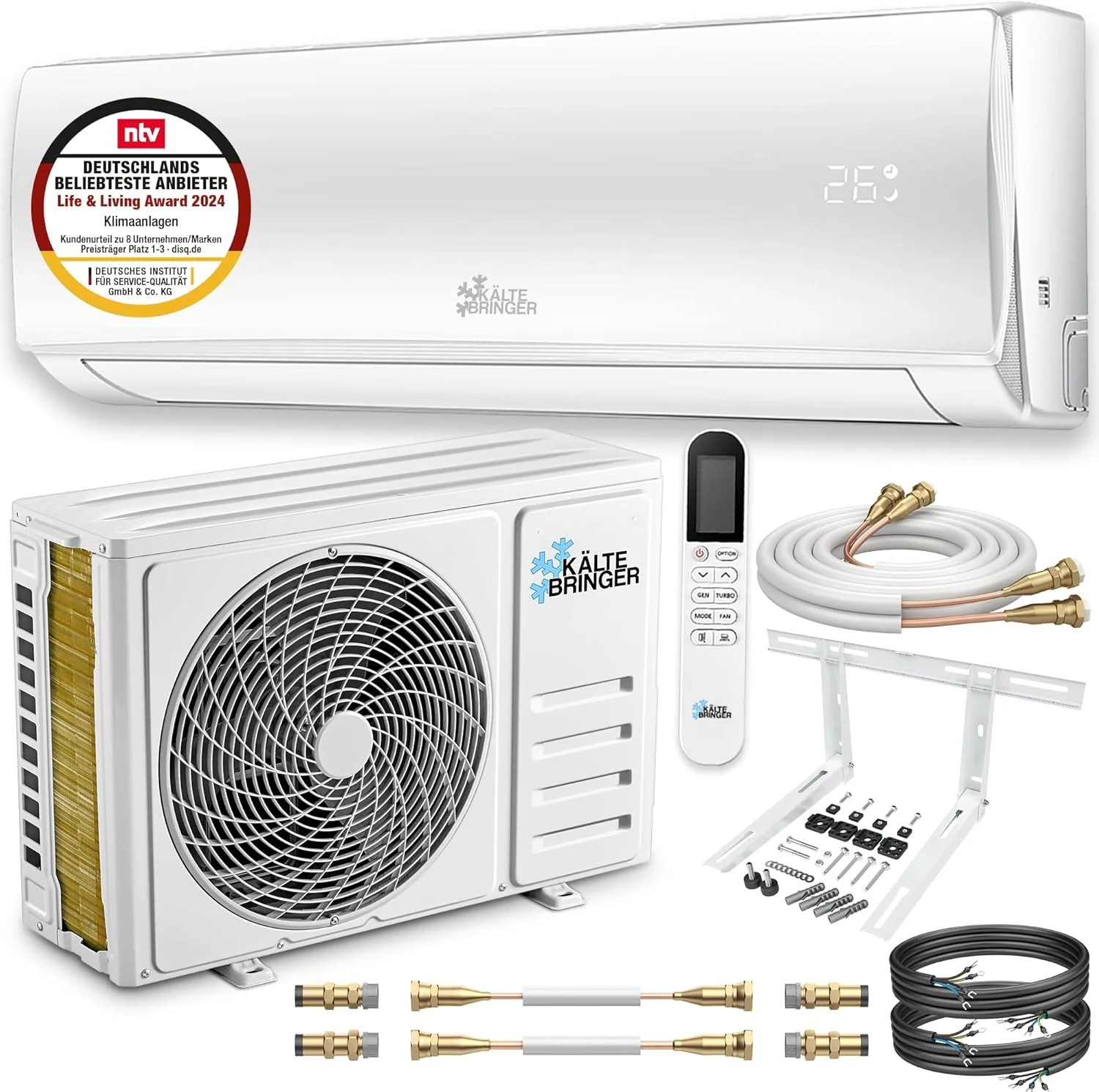K?ltebringer Split Airconditioner Quick Connect - 12000 BTU (3,4 kW) Airconditioner met Verwarmingsfunctie, Wifi & App, tot 91m2, zeer stil - 5m Koperleiding, Koelmiddel R32, Montagemateriaal, Muurbeugel