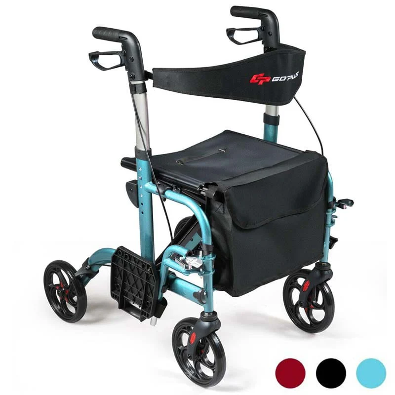 2 In 1 Rollator Walker Wheelchair Folding Medical Walker Aluminum Transport Chair Mobility Walking Aid - Comfortable And Ergonomic Design