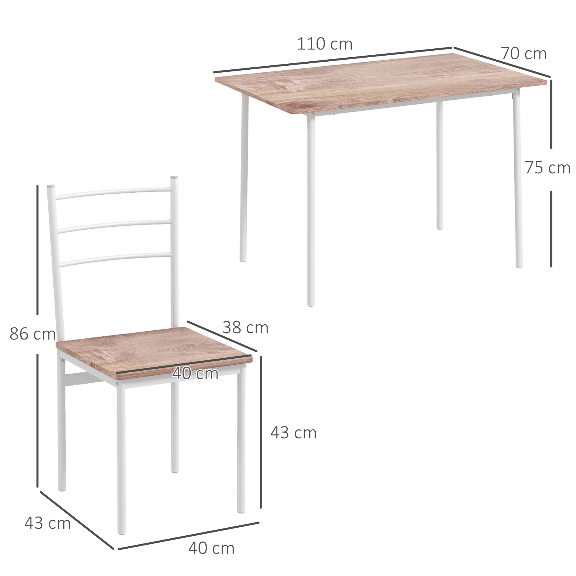 5-delige Eetgroep Eettafel met Stoelen Zitgroep, Modern Ontwerp, Natuur + Wit