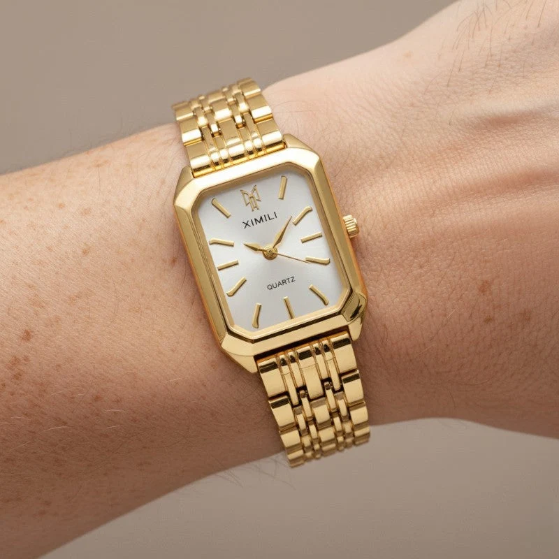 Elegante Damenarmbanduhr mit eckigem Gehäuse – Minimalistische Armbanduhr für den Alltag und schicke Anlässe im Büro