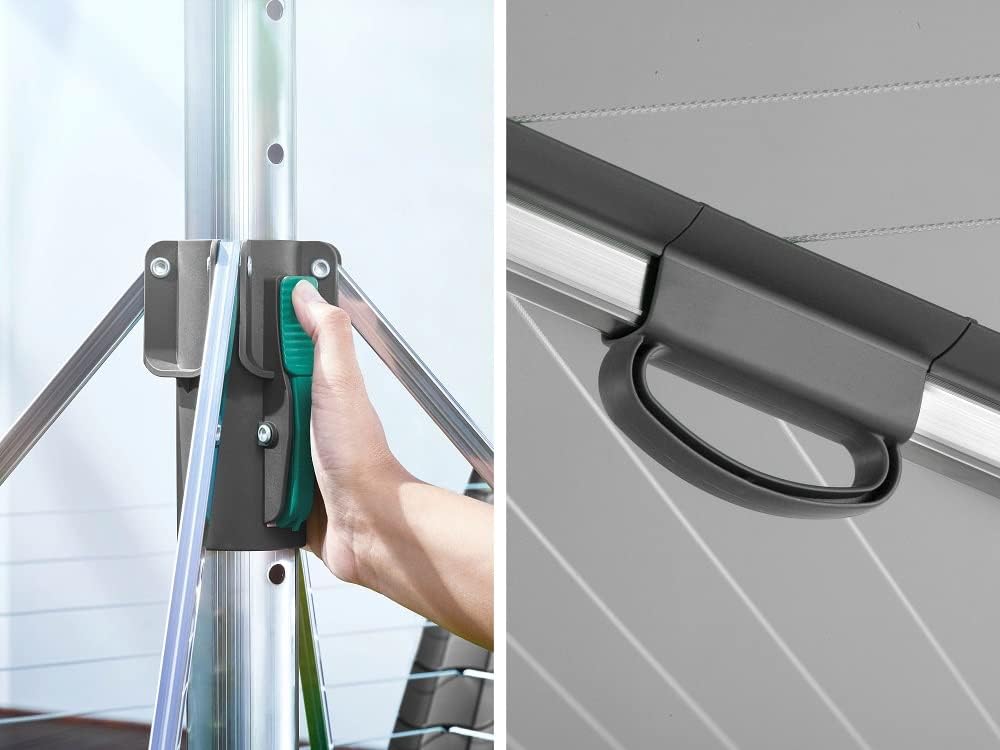 Leifheit Wäschespinne Linomatic 600 Plus, Wäscheschirm mit Leineneinzug für saubere Wäsche, höhenverstellbar, Wäscheständer inkl. Bodenhülse, 60m Wäscheleine, leichtes Öffnen und Schließen