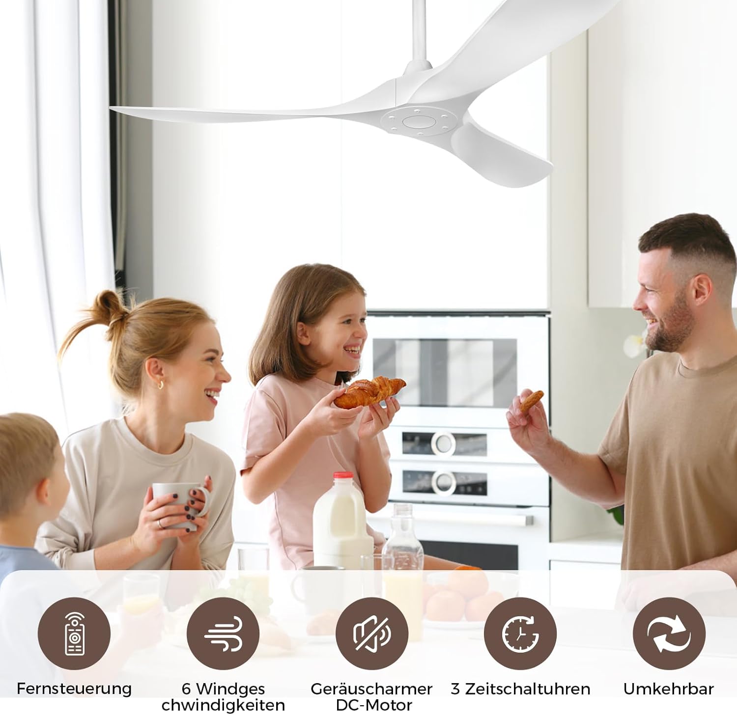 Biukis 152 cm Deckenventilator mit Fernbedienung, 6 Geschwindigkeitsstufen, reversibler DC-Motor für ganzjährige Nutzung, geeignet für Außenbereich, Garten, Wohnzimmer, Schlafzimmer – Walnuss