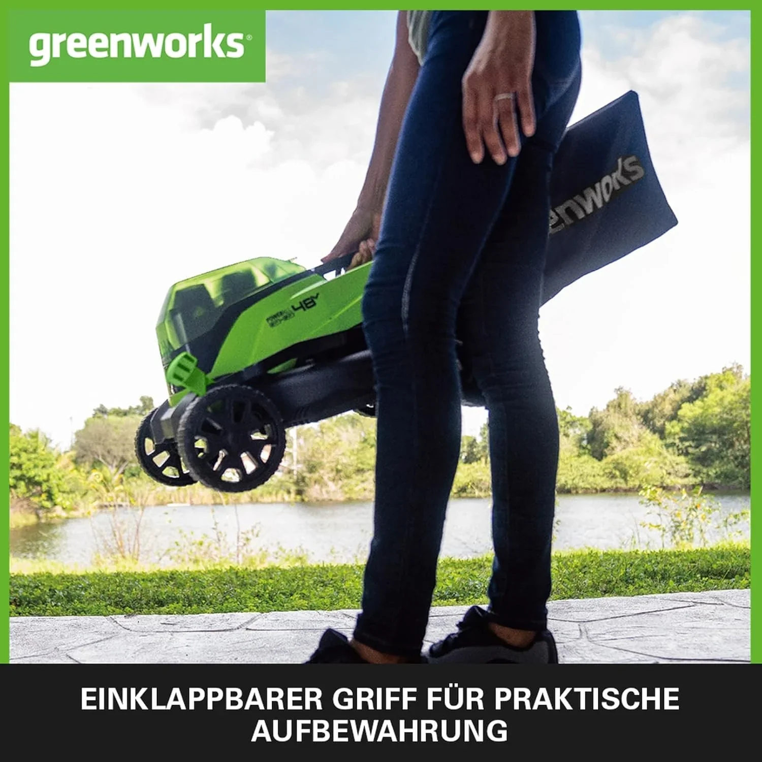 Greenworks 48V (2x24V) Selbstfahrender Akku Rasenmher f��r groe Flchen bis zu 480m, 46cm Schnittbreite, 55L Sack PLUS zwei 4Ah-Akkus und Doppelladegert GD24X2LM46SPK4X