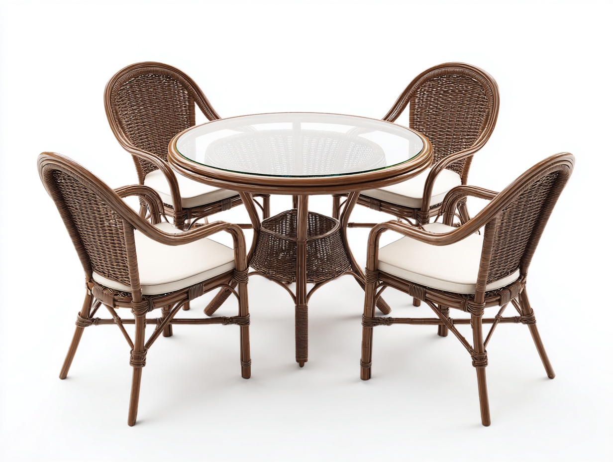 Garten-Essgruppe-Rattan-175x175x85 cm-Braun-Outdoor-Gartenmöbel-Runder-Glastisch-Klassisches-Design