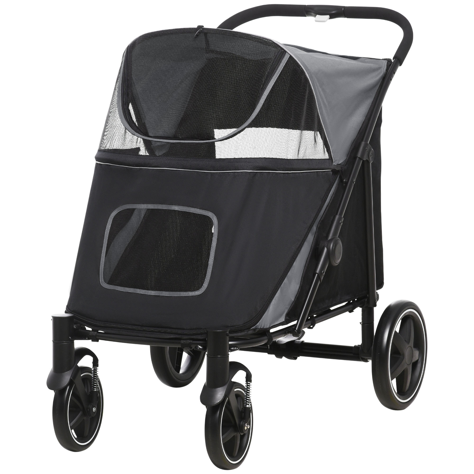 Hondenbuggy, Opvouwbaar, 1 Opbergmand, 112 cm x 65 cm x 100 cm, Grijs