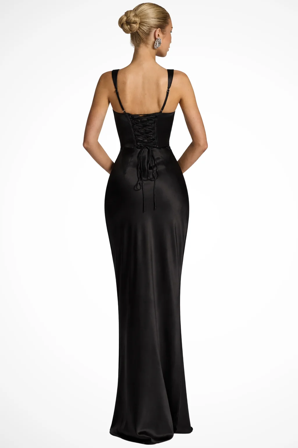 Maxikleid Damen f��r Hochzeitsg?ste mit Carr��-Ausschnitt und Raffung �C Elegantes Abendkleid inklusive Handschuhen und Choker