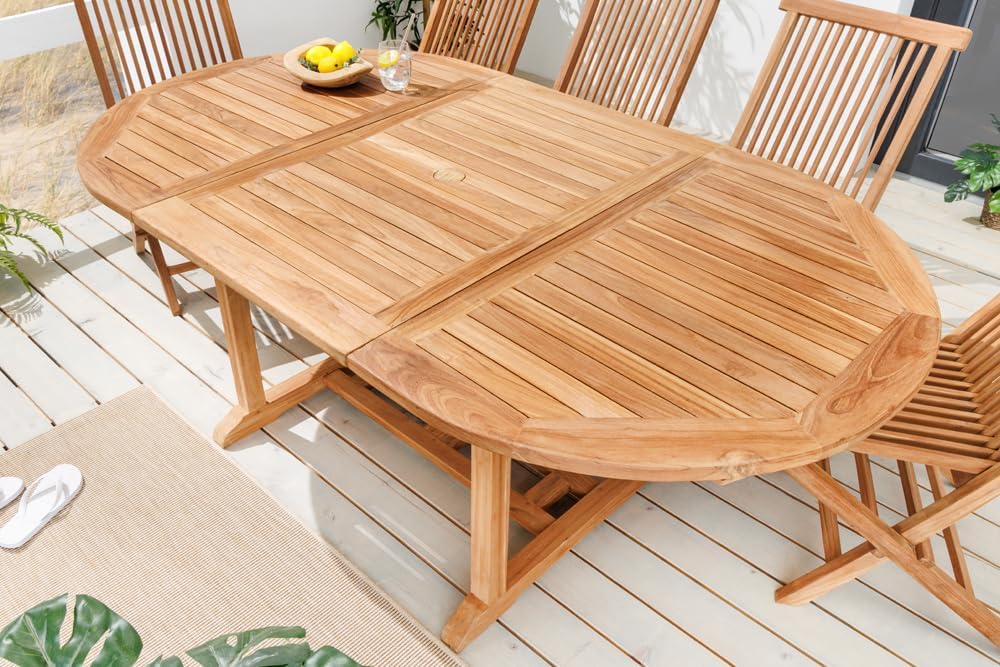 riess-ambiente.de Ausziehbarer Gartentisch Empire Teak 120-180cm Natur Teakholz oval