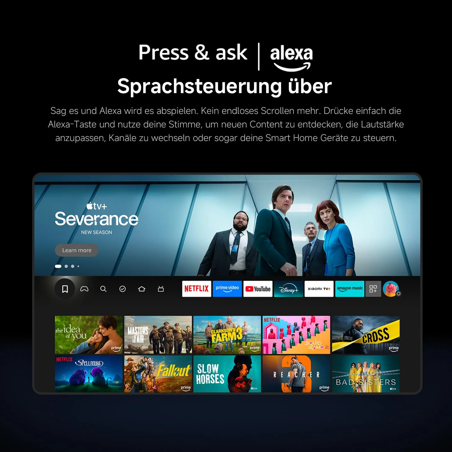 Xiaomi TV F 32, 32 Zoll (81 cm), HD, Smart TV, Fire OS7, Triple Tuner DVB-C/S/S2/T/T2, Dolby Audio™, DTS Virtual:X, DTS-HD, Sprachsteuerung mit Alexa, Kompatibel mit Apple AirPlay