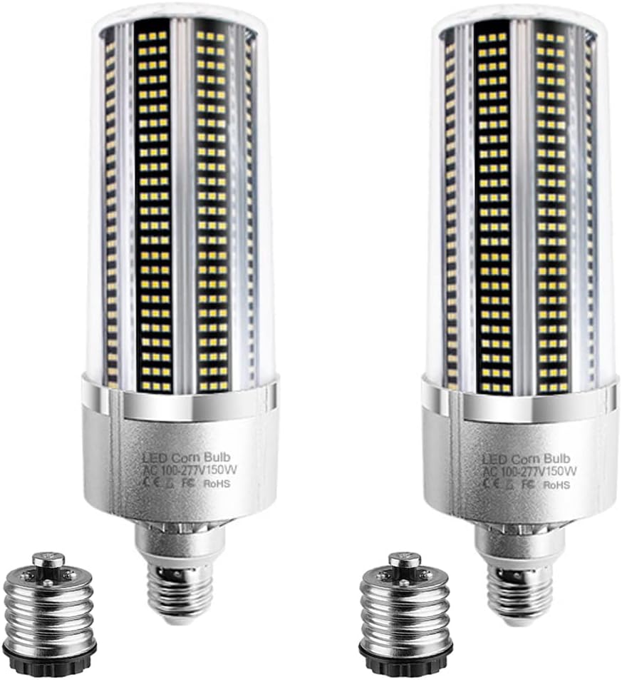 LED-Leuchtmittel Mais 150 W 19.500 lm, Sockel E26/E27, mit E40-Adapter, für Innen- und Außenbeleuchtung von Garage, Lager und großer Höhe, 6500 K