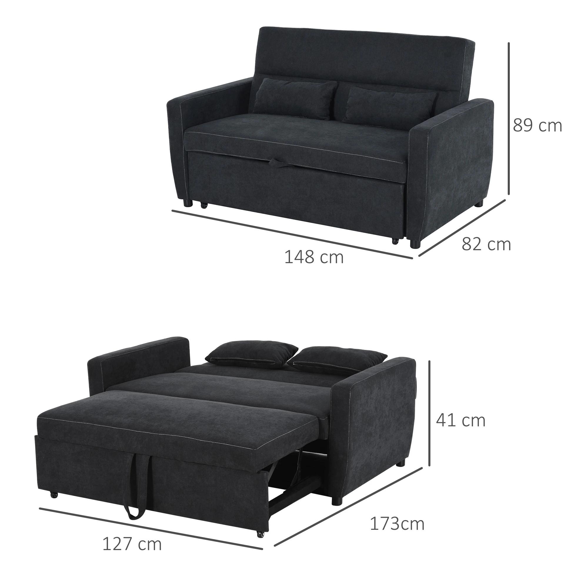 slaapbank, opklapbare bank, 2-zits stoffen bank, slaapbank, bank met slaapfunctie, bankstel, verstelbare hoek 148 x 82 x 89 cm