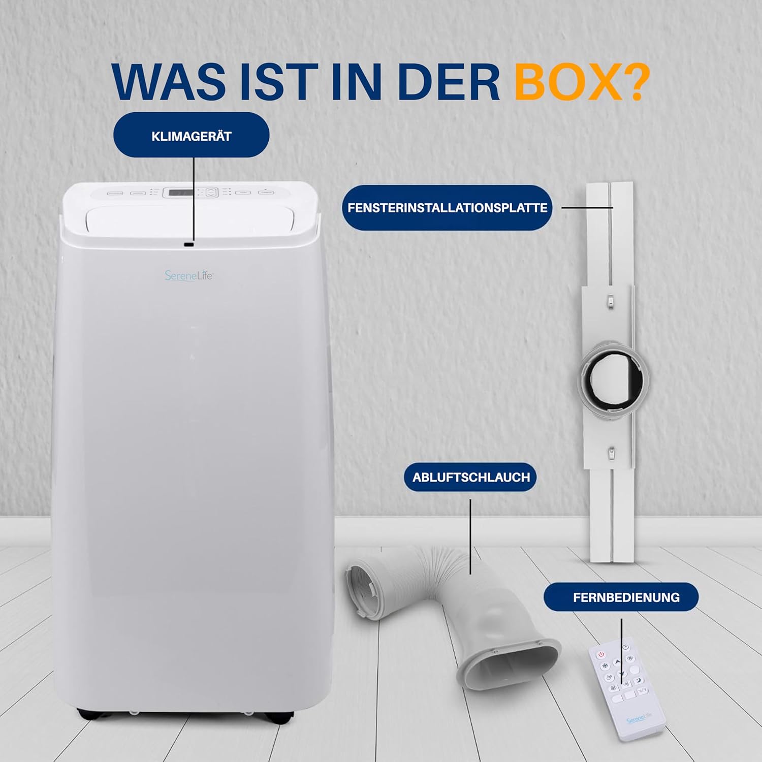 SereneLife Mini Klimaanlage mobil, 3-in-1 mobiles Klimagerät mit Abluftschlauch – Luftkühler, Luftentfeuchter & Ventilator, Air conditioner – 9.000 BTU, 1,5L Feuchtigkeit/Stunde, kühlt Räume bis 42 m2