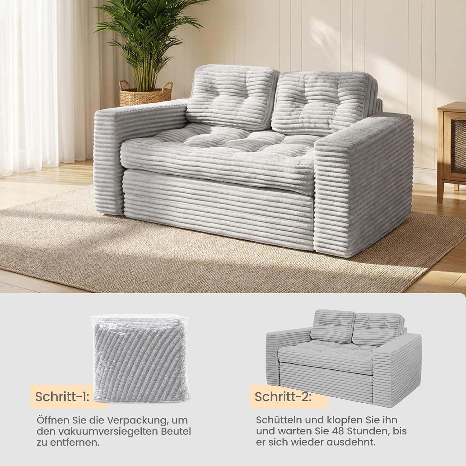 Bodensofa Schlafsofa Bed mit Pillow Back Support Armrest 140 cm Breit Klappbar Sofa 2-in-1 Design für Wohnzimmer, Schlafzimmer und Gästezimmer Grau