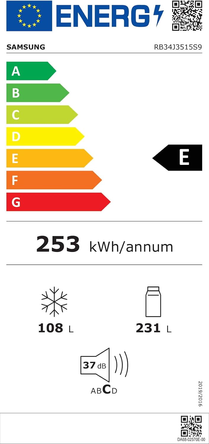 Samsung Household Appliances RB33J3515S9 / EF Réfrigérateur combiné intelligent, 328 L, acier inoxydable