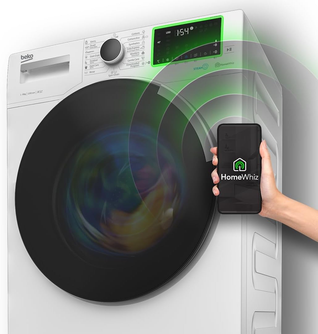 Beko WMC81464ST1 Waschmaschine, Bluetooth, 8 kg, ProSmart Inverter Motor, Dampffunktion, Pet Hair Removal, Watersafe+, Weiß