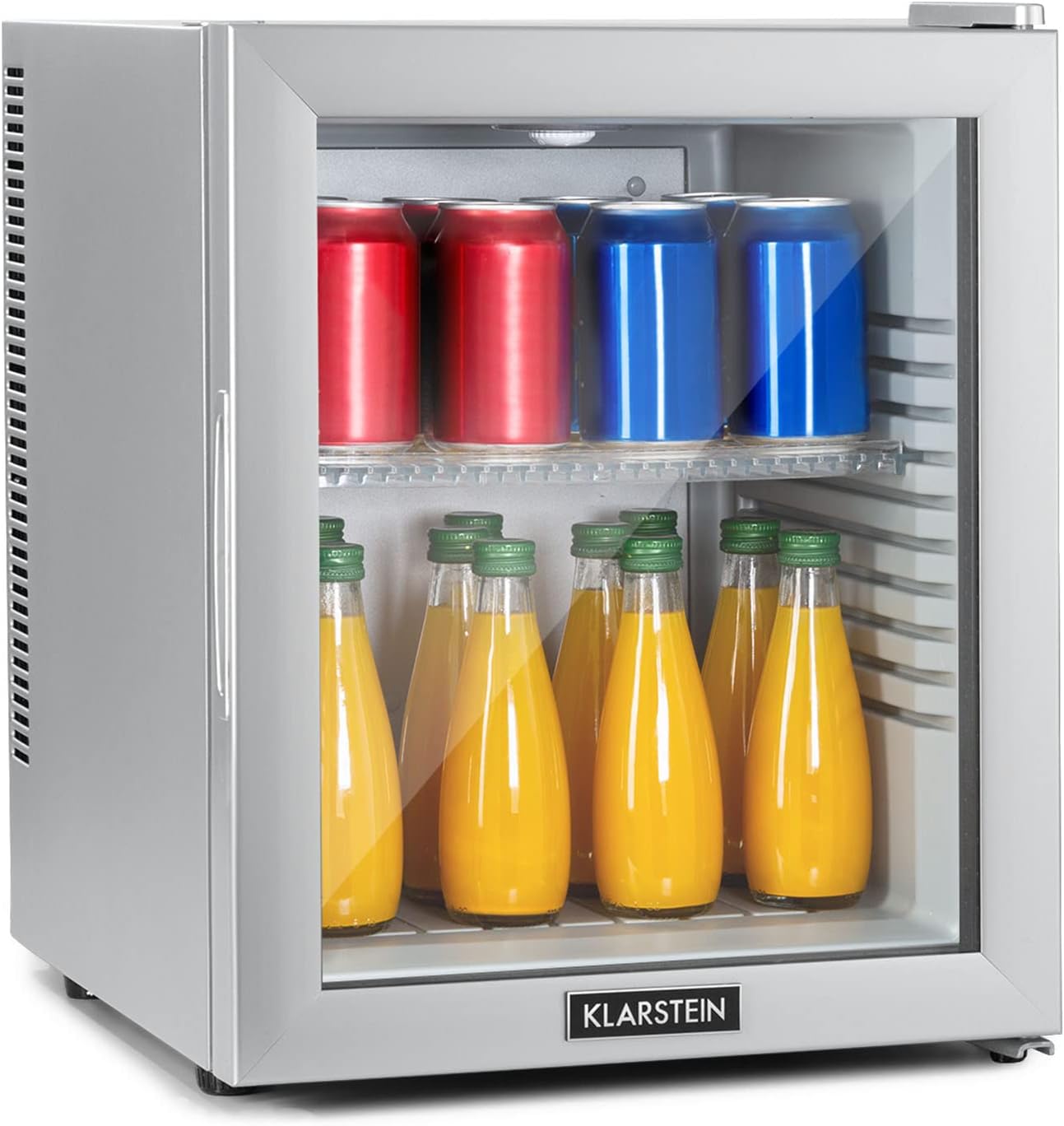 Klarstein Kühlschrank, Mini Kühlschrank mit Glastüre, Mini-Kühlschrank für Getränke, Snacks & Kosmetik, Kühlschrank Klein & Leise, Verstellbare Ablagen, Kleiner Skincare Kühlschrank 12-18°C, 32L